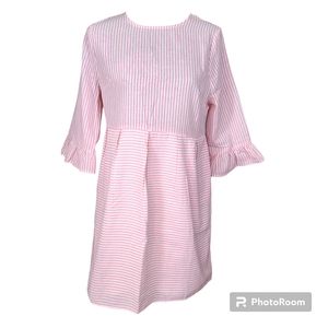 RACHEAL Size Small Pink White Stripe Long Ruffle Cuffs Cotton Mini Dress NWOT